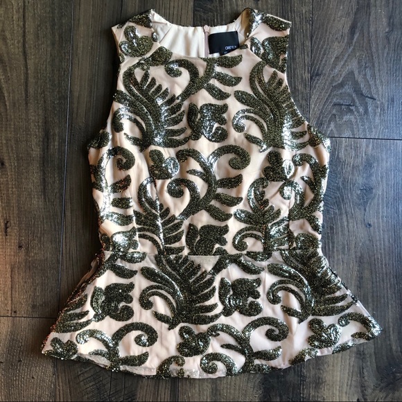 Greylin Anthro Gold Sequined Peplum Top XS - Picture 1 of 5